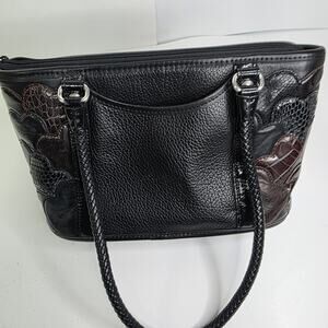 Brighton Vintage Leather 3D Hearts Black Brown Shoulder Bag double handle Zip
